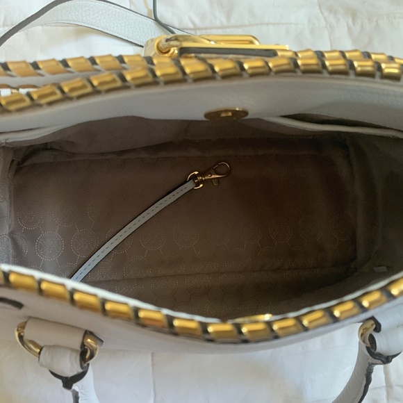 Michael Kors White/Gold Leather Satchel/Shoulder Handbag - Picture 8 of 12